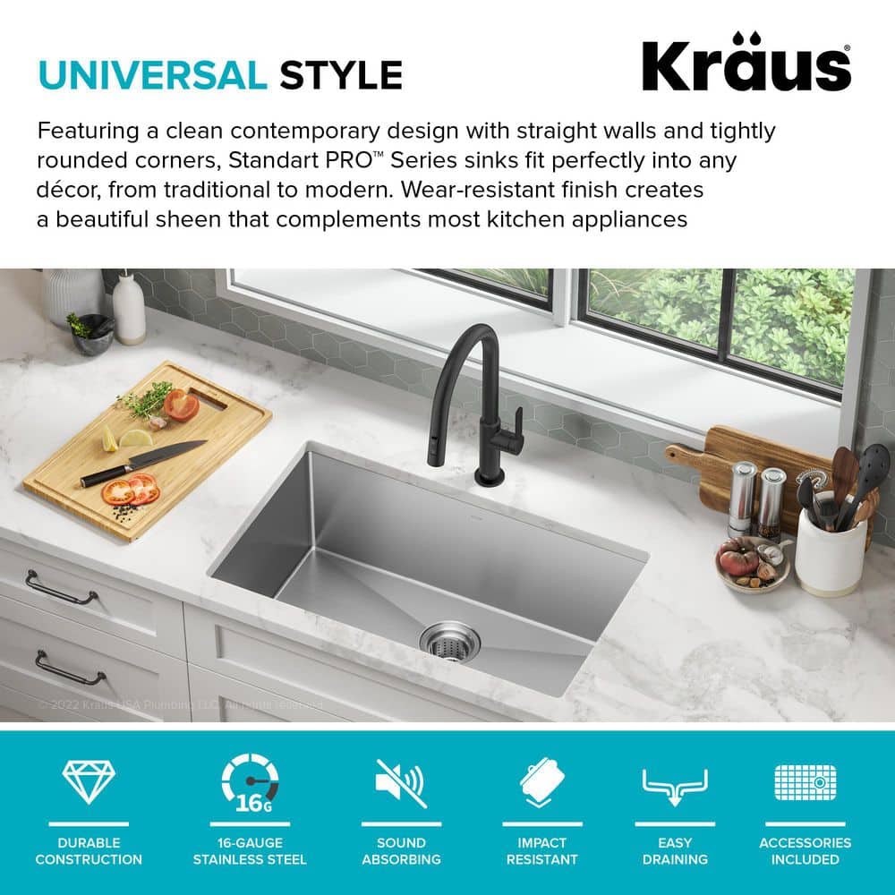 30-Inch Satin Stainless Steel Undermount Single Bowl Kitchen Sink