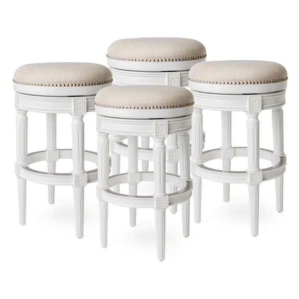MAVEN LANE 30 in. Alabaster White Wooden Backless Swivel Bar Stool With Premium Upholstery Seat (Set of 4)