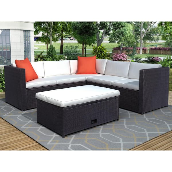 Wateday Brown 4-Piece Wicker Outdoor Patio Conversation Seating Set with Beige Cushions
