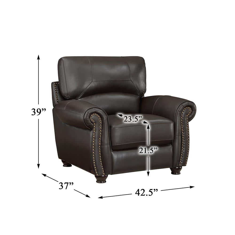 Foxborough Dark Brown Leather and Wood Accent Chair
