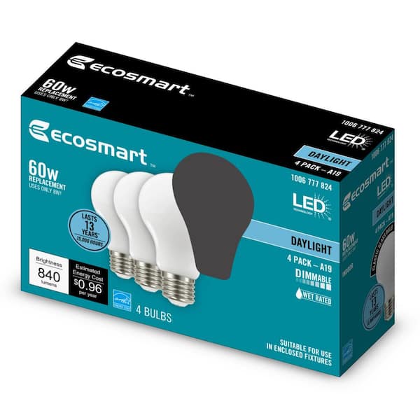 60-Watt Equivalent A19 Dimmable Frosted Glass Filament LED Light Bulb Daylight (4-Pack)