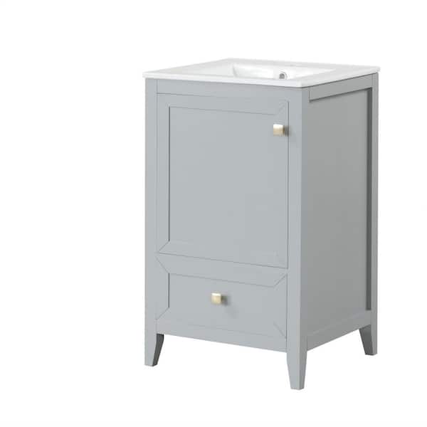 20 in. W x 18.3 in. D x 34 in. H Gray Single Sink Freestanding Bath Vanity with White Ceramic Top