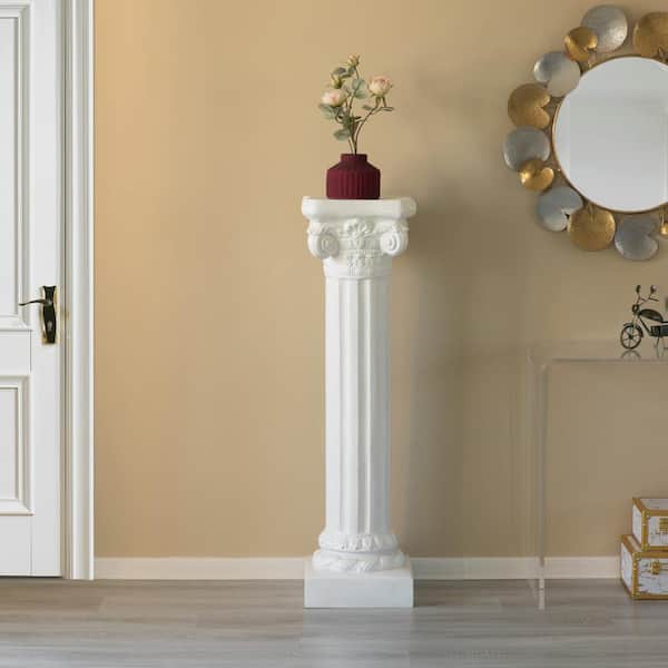 Uniquewise Fiberglass White Plinth Roman Style Column Piller