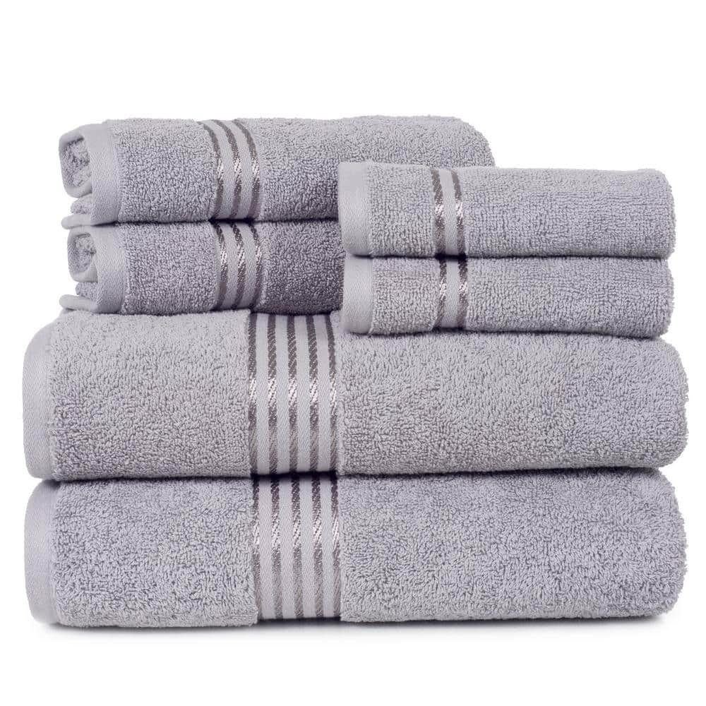 SPITIKO HOMES 6-Piece Silver Carded 100% Cotton Towel Set : 2 bath