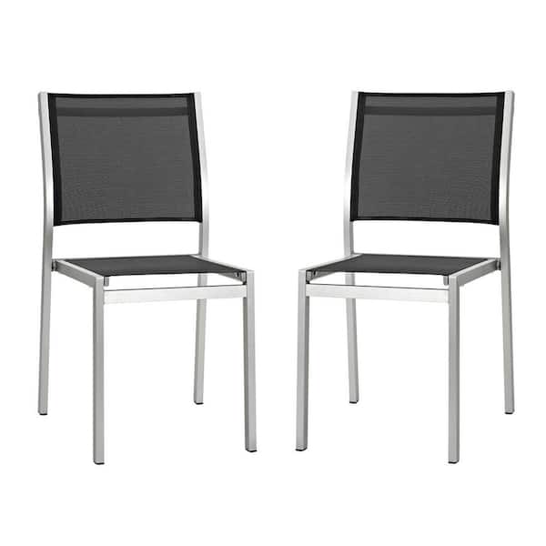 Shore Patio Aluminum Outdoor Dining Chair in Silver Black (Set of 2)