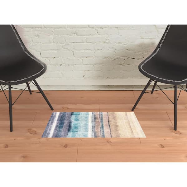 2 ft. x 3 ft. Turquoise Ombre Washable With UV Protection Area Rug