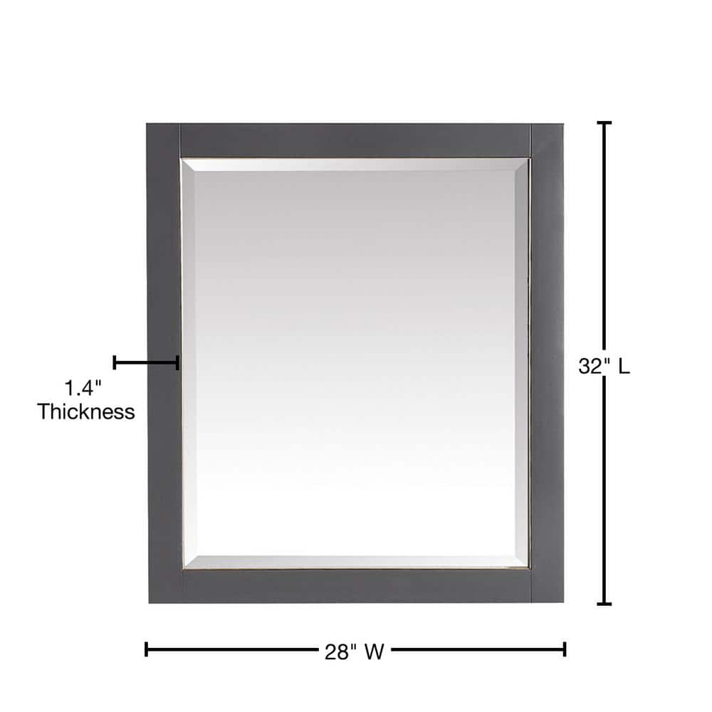 Austen 32" x 28" Twilight Gray Wood Framed Bathroom Vanity Mirror with Matte Gold Trim