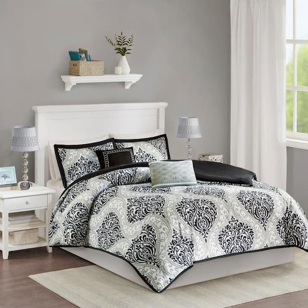 Intelligent Design Sabrina 5-Piece Black Full/Queen Duvet Cover Set