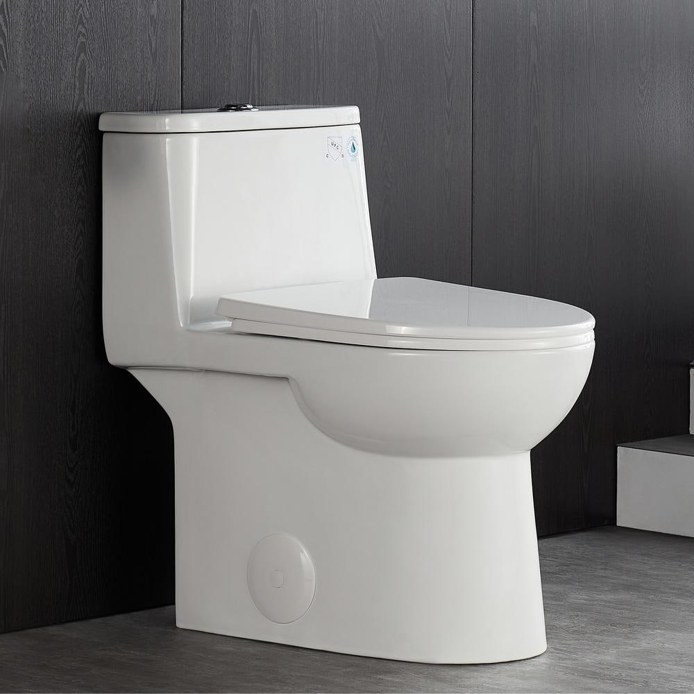 White Ceramic Elongated Dual Flush One-Piece Toilet