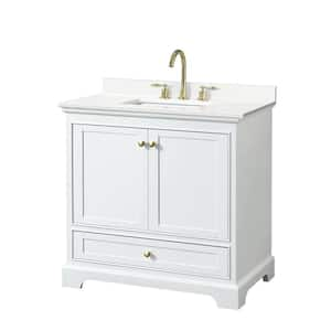 Deborah 36 in. W x 22 in. D x 35 in. H Single Bath Vanity in White with White Quartz Top