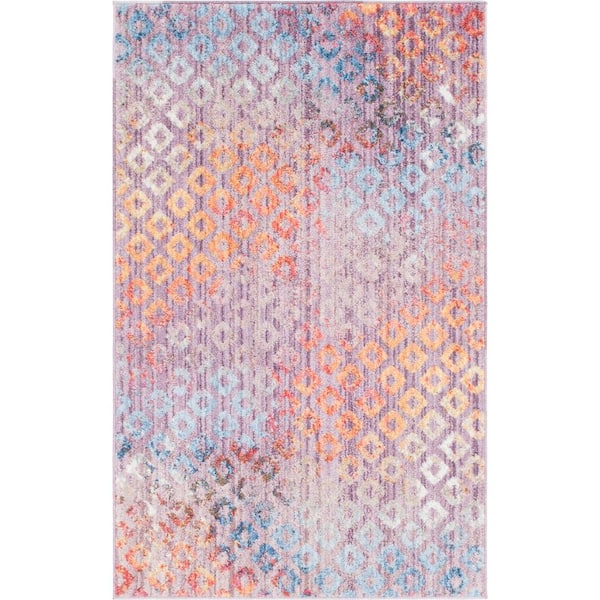 Unique Loom Lilac 3 ft. 3 in. x 5 ft. 3 in. Rainbow Area Rug