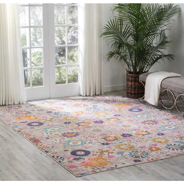 Passion Silver 8 ft. x 10 ft. Persian Floral Vintage Area Rug