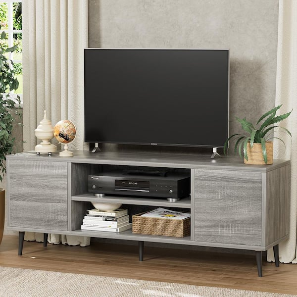 LACOO 58 in. Modern Simplicity TV Stand Washed Gray Media Console Fits TV's up to 65 in.