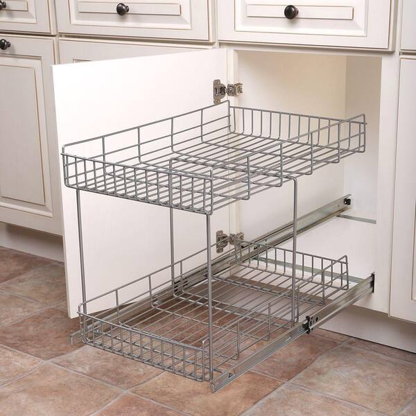 Real Solutions for Real Life 17 in. H x 15 in. W x 22 in. D Half-Shelf Pull-Out Basket Cabinet Organizer in Silver
