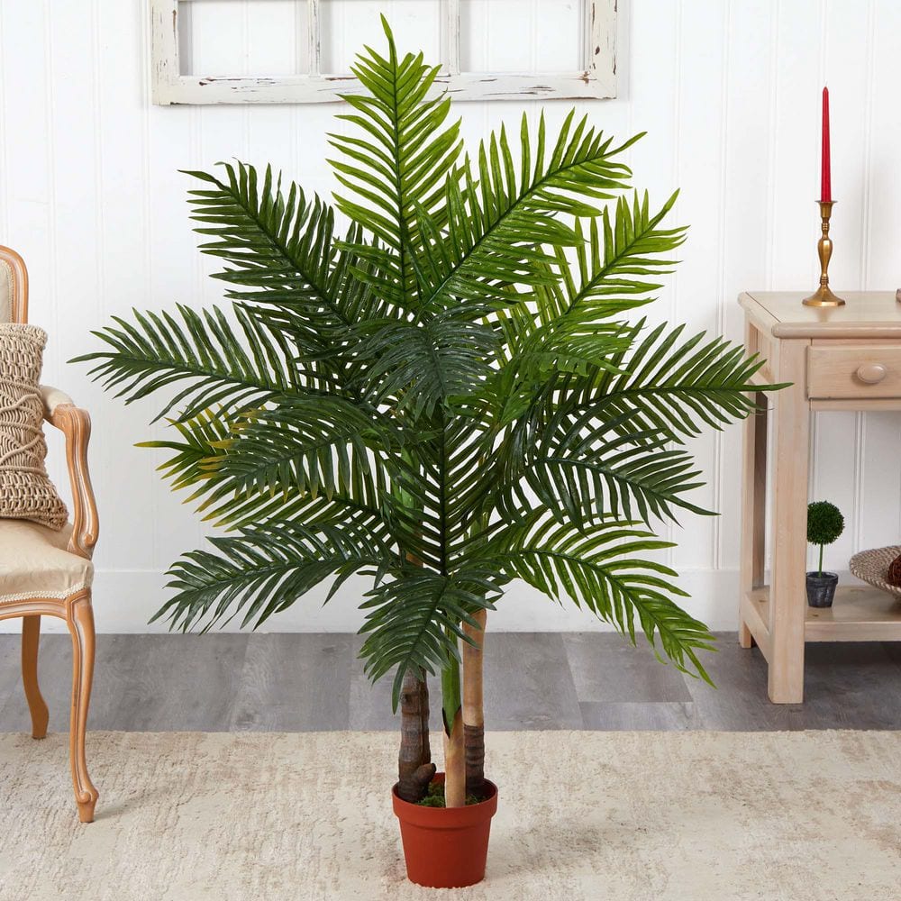 4-Foot Green Plastic Potted Areca Palm Tree