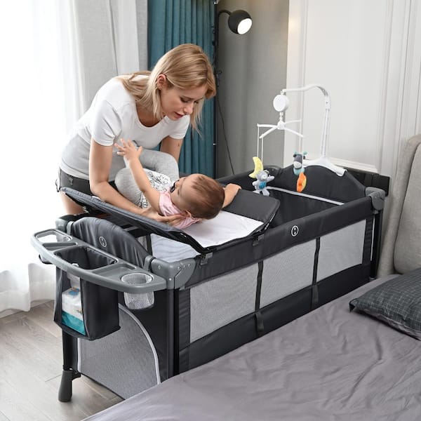FUFU&GAGA Gray Multifunctional Foldable Baby Crib Co-sleeper 