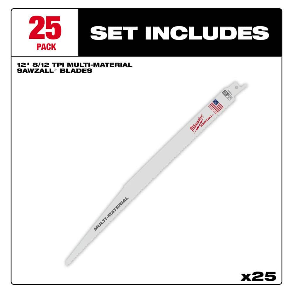 12 in. 8/12 Teeth per in. Multi-Material Cutting Sawzall Reciprocating Saw Blades (25 Pack) price history on PriceWatchPro