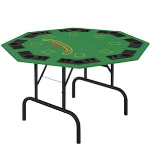 Poker Table Foldable 47 in. Octagon Casino Table Blackjack Texas Holdem Poker Table for 8 Players in Green