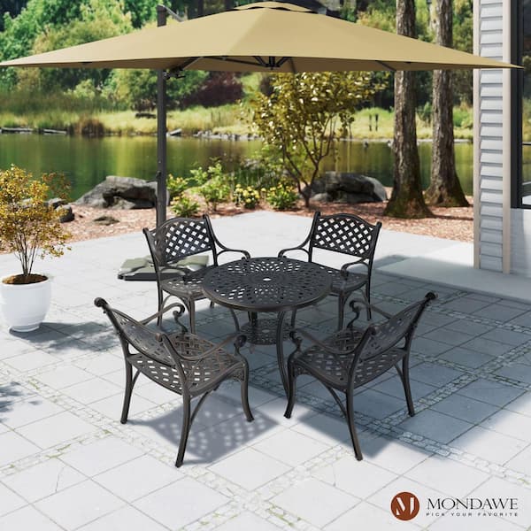 Antique Bronze Cast Aluminum Outdoor Patio Ergonomic Dining Chair Set of 2
