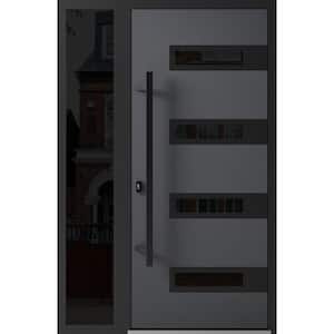 0131 52 in. x 80 in. Right-hand/Inswing Sidelights Tinted Glass Grey Steel Prehung Front Door with Hardware