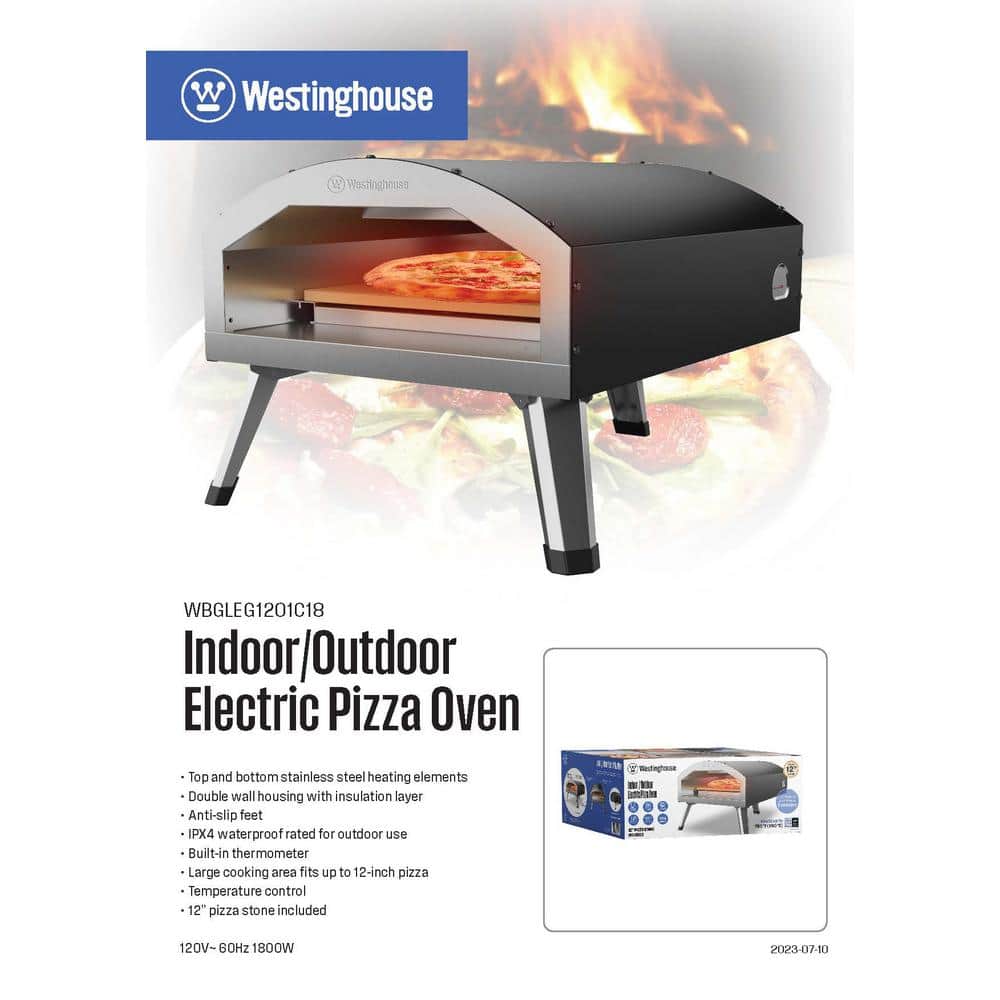 Black Steel Electric Outdoor Portable Pizza Oven with Stone Surface