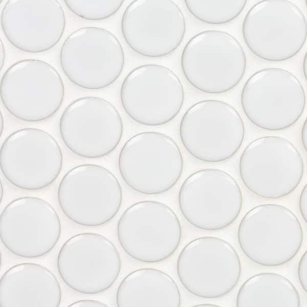 Ivy Hill Tile Bliss Penny White 3 in. x 0.24 in. Polished Porcelain Floor and Wall Mosaic Tile Sample