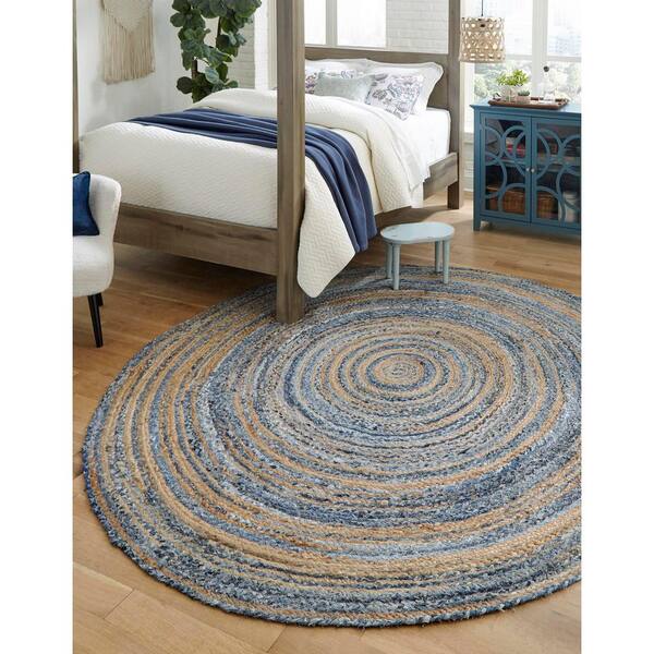 Unique Loom Braided Chindi Blue/Multi 3 ft. x 3 ft. Round Area Rug