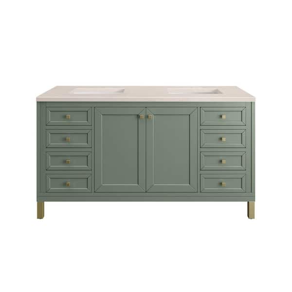 James Martin Vanities Chicago 60.0 in. W x 23.5 in. D x 34 in. H Bathroom Vanity in Smokey Celadon with Eternal Marfil Quartz Top