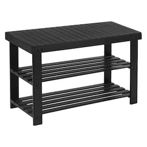Black Dining Bench Backless with 2 tier bottom shelf 27.6 in.