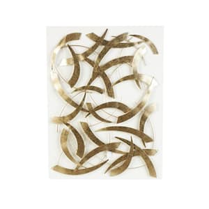 48 in. x 36 in. Metal Gold Metallic Curved Rod Abstract Wall Decor with White Wood Backing