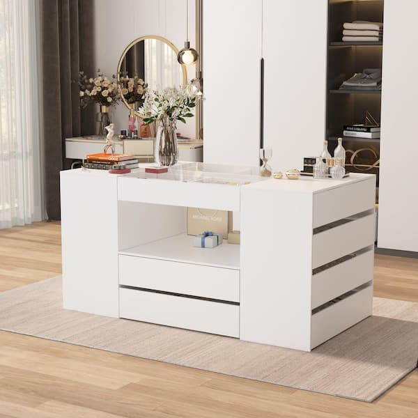 FUFU&GAGA White Wood Free Standing 63 in. W Jewelry Armoire