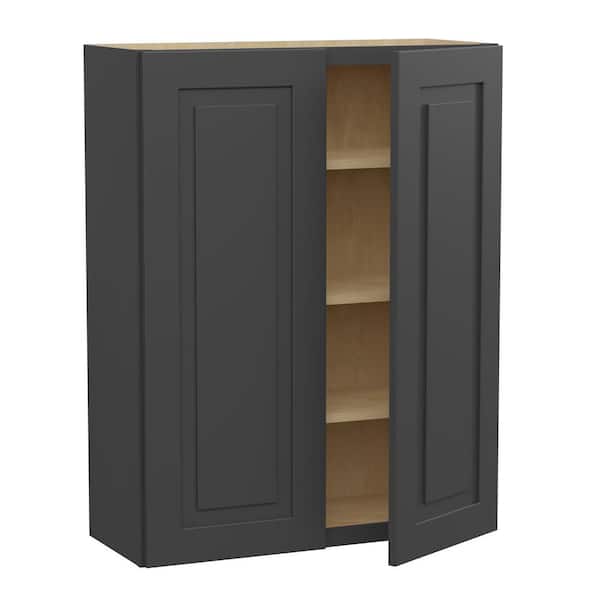 Home Decorators Collection Grayson 33 in. W x 12 in. D x 42 in. H Assembled Plywood Wall Kitchen Cabinet in Deep Onyx with Soft Close