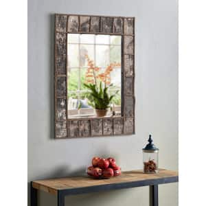 Medium Rectangle Natural Bark Beveled Glass Casual Mirror (38 in. H x 28 in. W)