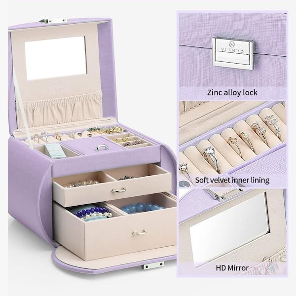 Princess Style 3-Layer Jewelry Box with Mirror, Light Purple JOAVW