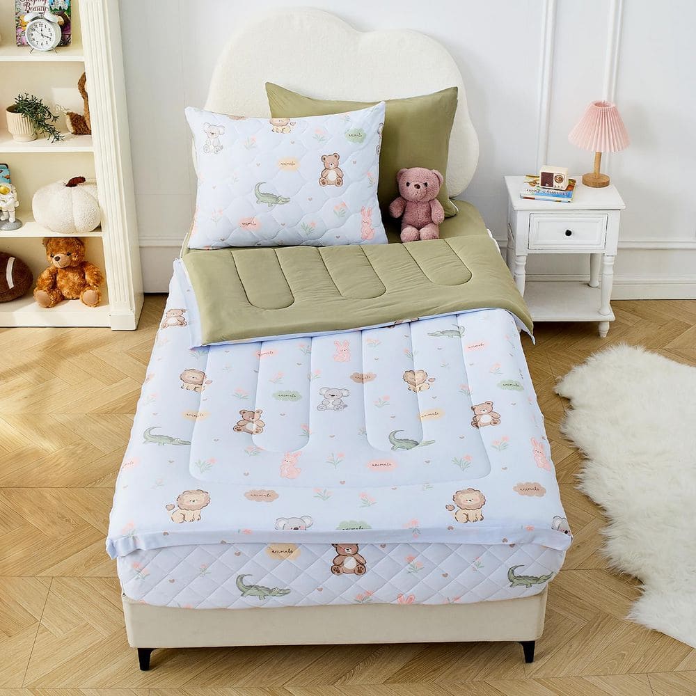 4-Piece All-Season Zipper Bedding Light Blue Microfiber Twin Kids Comforter Set price history on PriceWatchPro