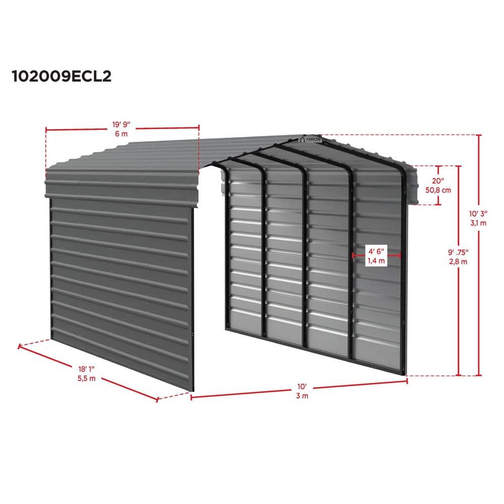 10' x 20' Charcoal Steel Carport Kit with Enclosure