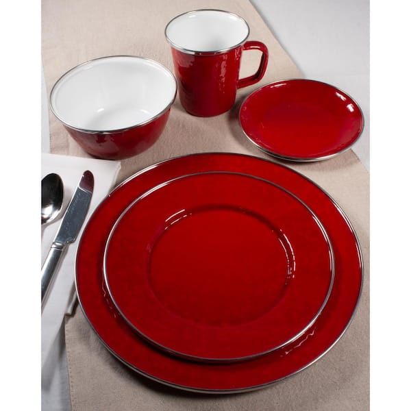 Enamelware Deep Plate, Set of 4 in Red by Schoolhouse