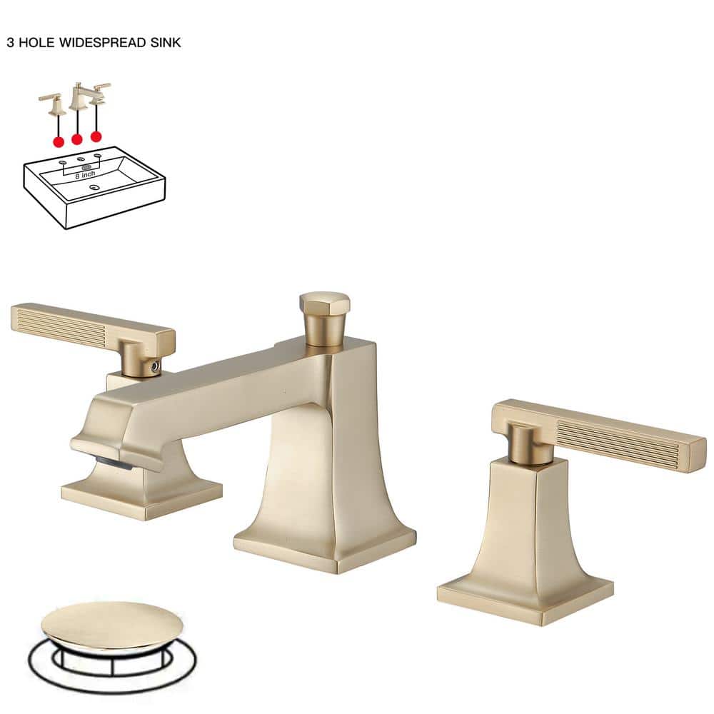 Brushed Gold 2-Handle Widespread Bathroom Faucet with Drain Assembly