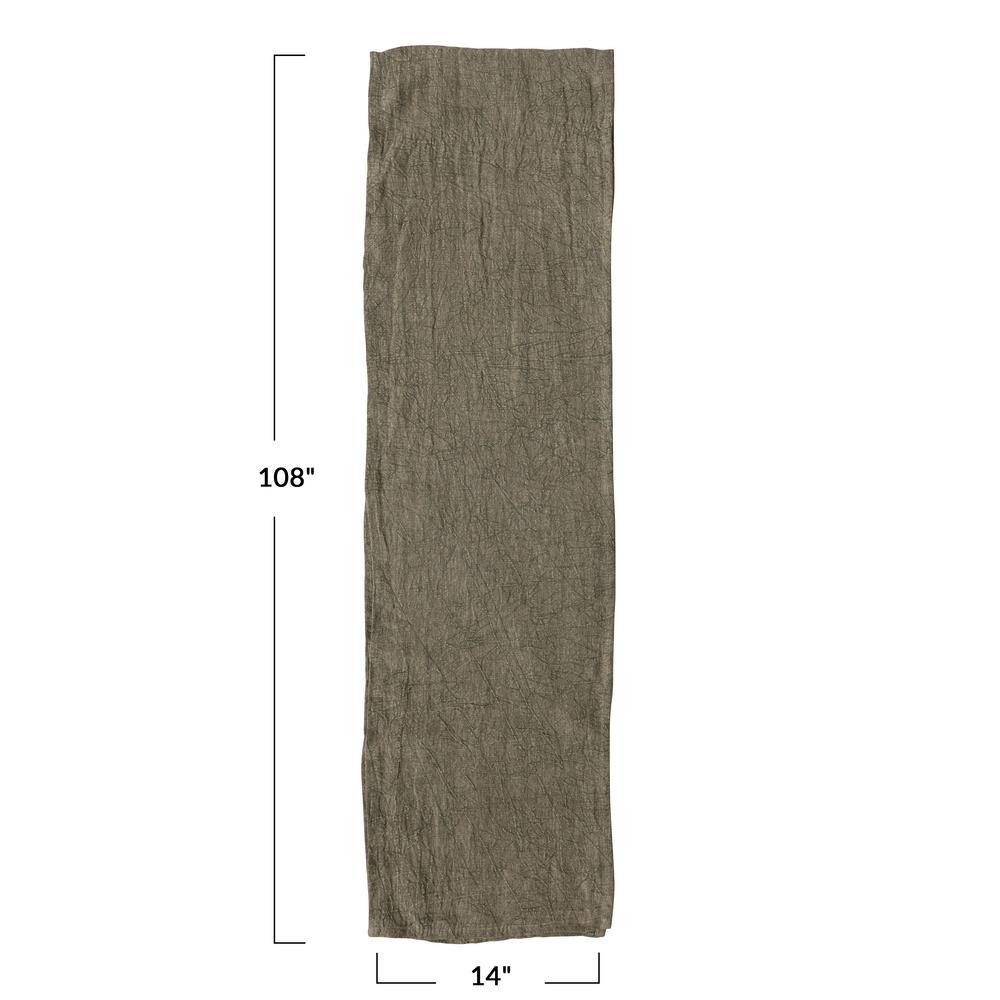 Olive Green Stonewashed Linen Table Runner, 108 Inches