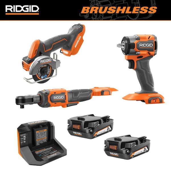 RIDGID 18V Brushless Cordless 3-Tool Combo Kit with (2) 2.0 Ah Batteries and Charger