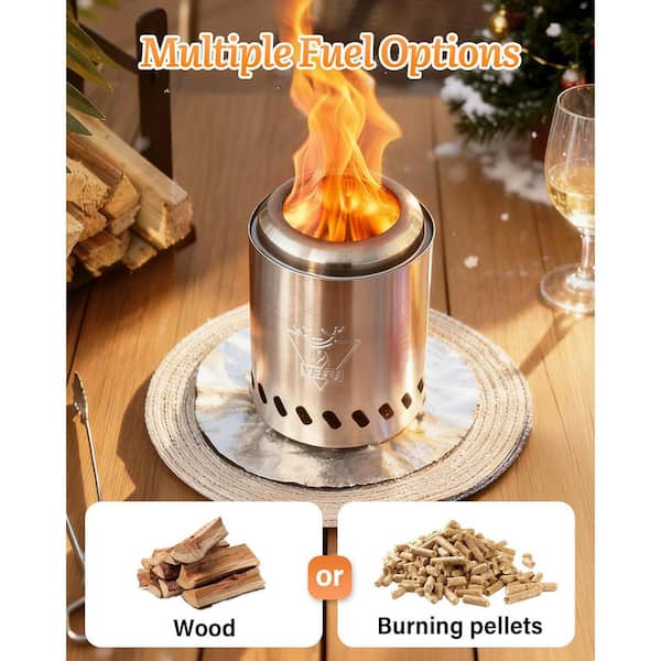 Portable 5.5 in. Tabletop Stainless Steel Fire Pit with Travel Bag and 2-Mini Sticks and Fireproof Mat and Rack