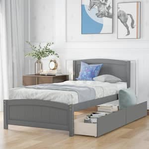 Classic 41.7 in. W Gray Wood Frame Twin Size Platform Bed with 2-Drawers