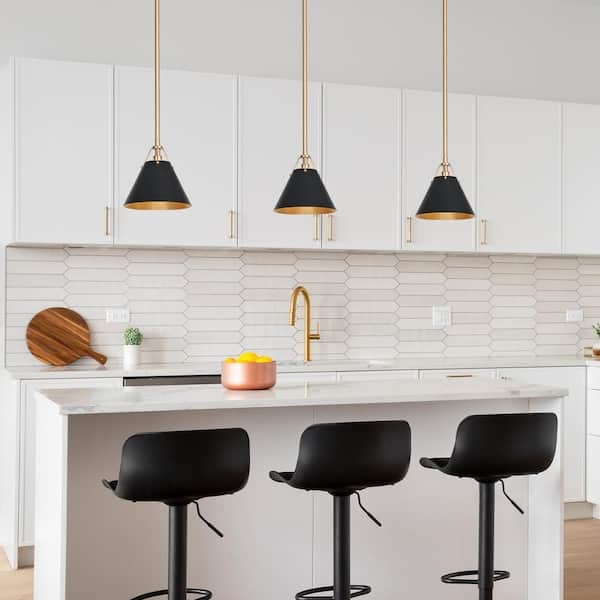 Modern Farmhouse Dome Kitchen Island Pendant Lighting Taine 1-Light Black & Brass Bell Pendant Light with Metal Shade