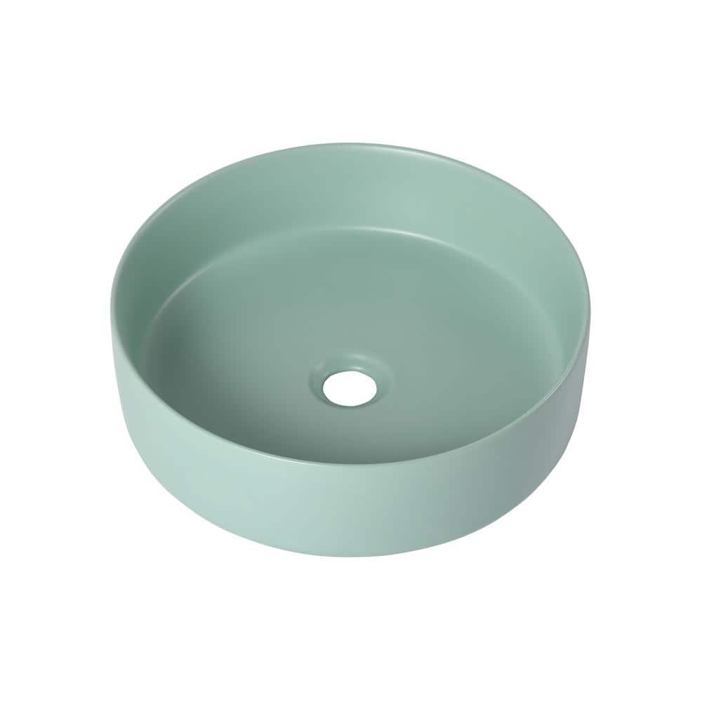 Ceramic Circular Vessel Bathroom Sink without Faucet and Drain in Mint Green -  Zeus & Ruta, GLSINK-MG03