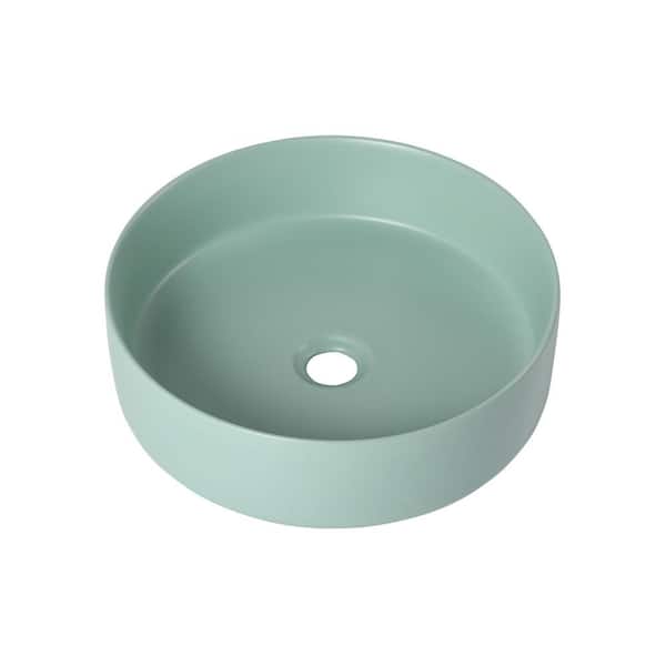 Zeus & Ruta Ceramic Circular Vessel Bathroom Sink without Faucet and Drain in Mint Green
