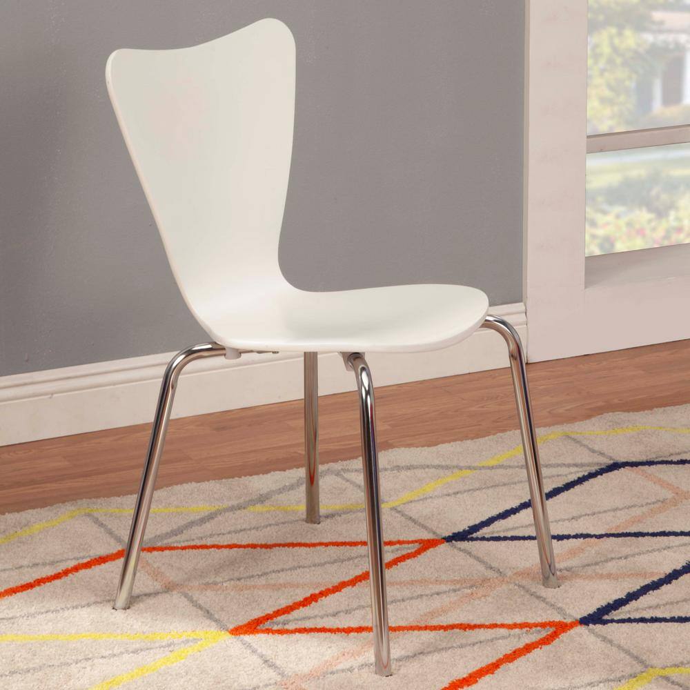 Legare Modern Bentwood Armless Chair in White with Chrome Steel Legs