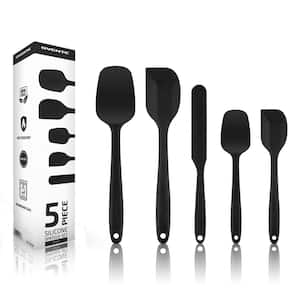 Ovente Black Non-Stick Silicone Spatula Set with Heat Resistant & Stainless Steel Core, Set of 5