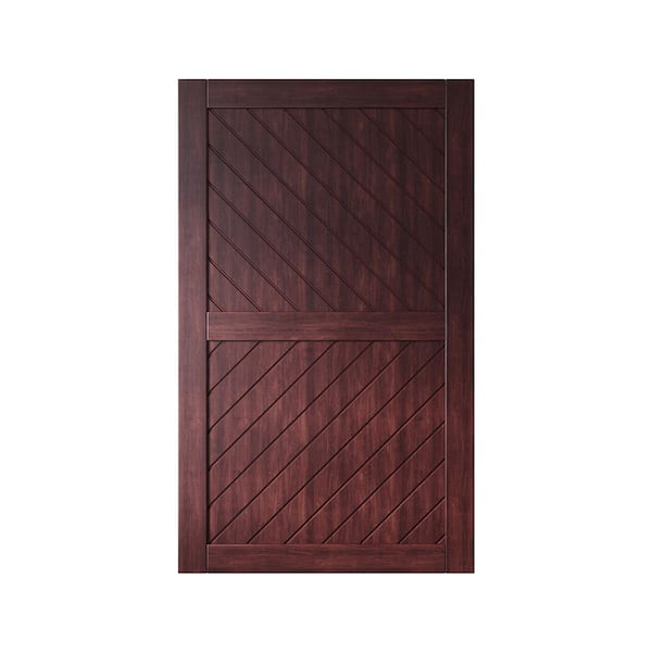 HOMACER XT4 48 in. x 80 in. C-Panel Solid Core Red Mahogany Slanted Stripe Design Pine Wood Interior Sliding Barn Door Slab