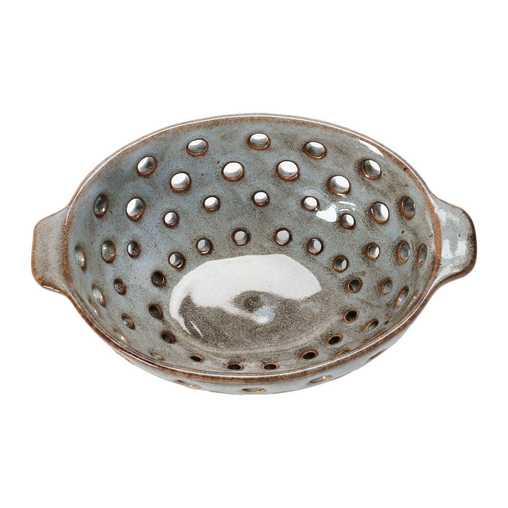 Reactive Glaze Brown Ceramic Berry Bowl with Handles