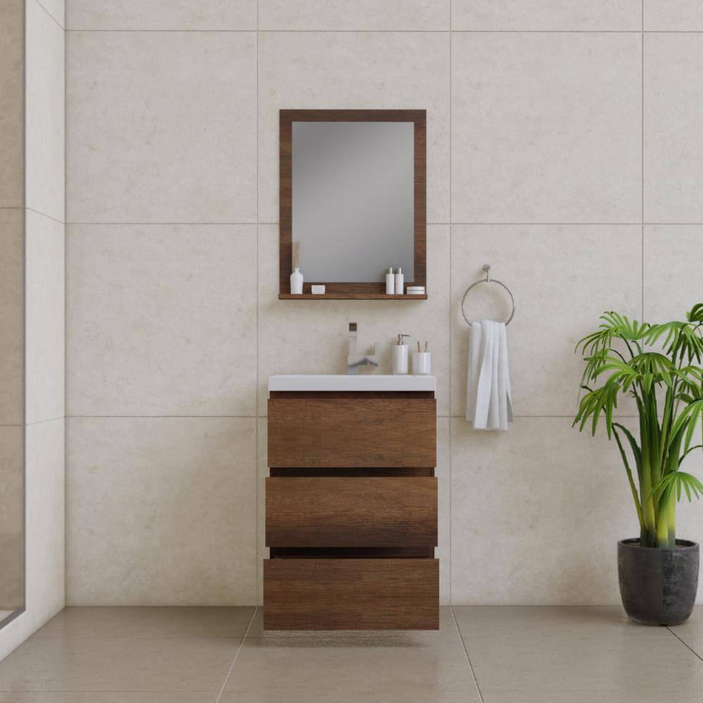 Rosewood Brown 24" Freestanding MDF Bathroom Vanity with White Sink